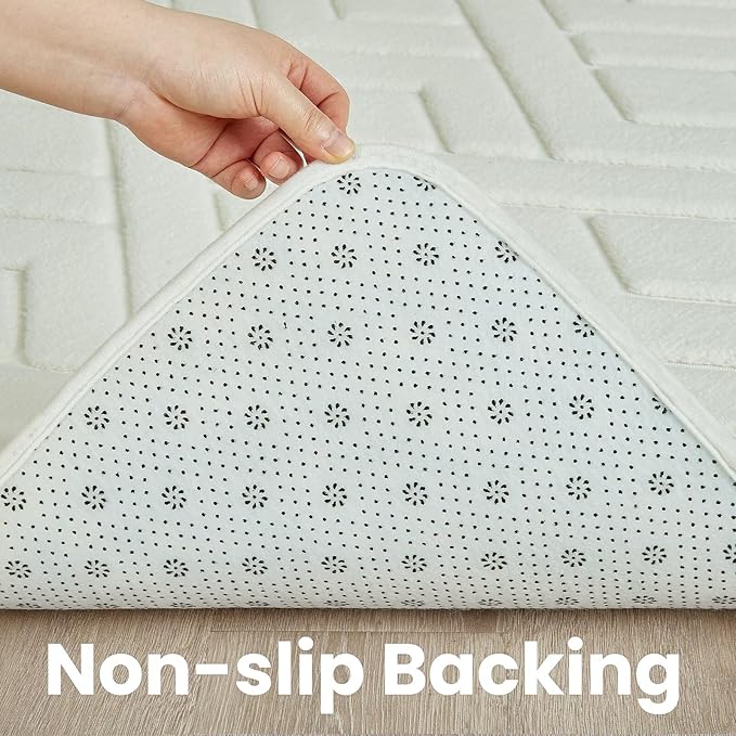 Macgace Ultra Soft Cream White Area Rug for Living Room, 5x7 Modern Geometric Shag Rugs with Nonslip Backing for Bedroom, Washable Fuzzy Carpet for Cozy Kids Girls Room