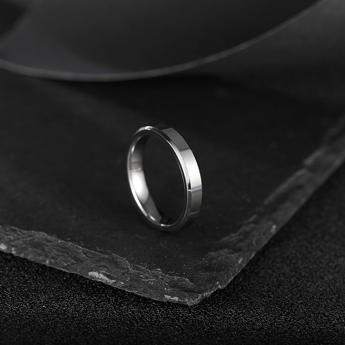Vakki Tungsten Ring for Men 4mm 6mm 8mm Silver Plain Engagement Wedding Band High Polish Finish and Beveled Edges Comfort Fit Size 5-12