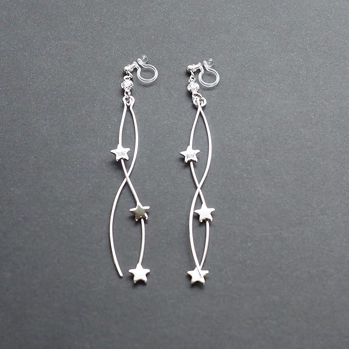 Comfortable Stick Invisible Clip On Earrings Gold Dangle Long Waved Threader Bar Clip-On Non Pierced Earrings Silver For Women,…
