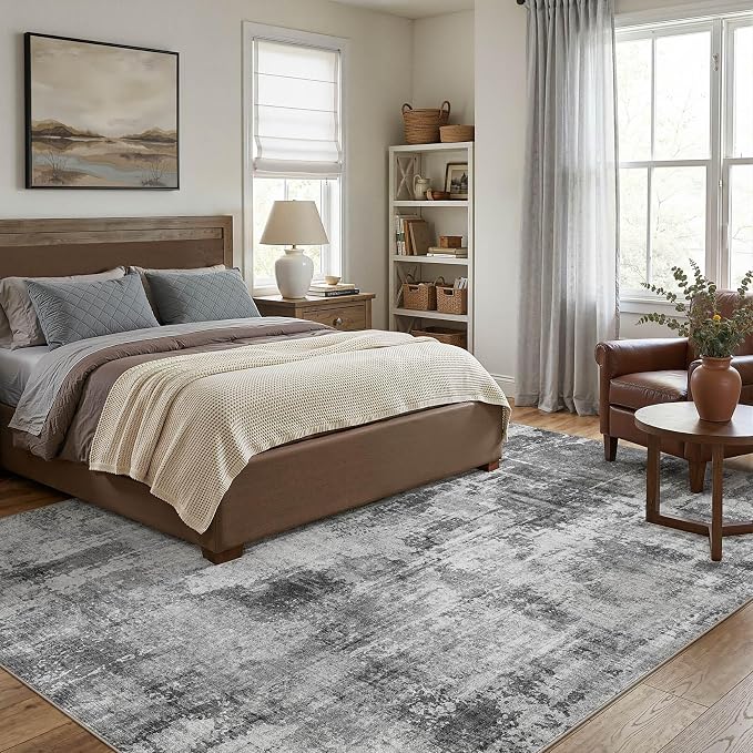 DMOYEST 6x9 Area Rug - Washable & Non Slip Indoor Rug for Living Room, Kid & Pet Friendly Abstract Low Pile Soft Carpet for Bedroom and Dining Room - Black