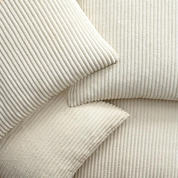 EMEMA Beige Decorative Throw Pillow Covers 20x20 Inch Set of 4 Boho Farmhouse Corduroy Striped Square Pillow Case,Western Modern Cushion Covers for Couch Bed Livingroom Home Decor