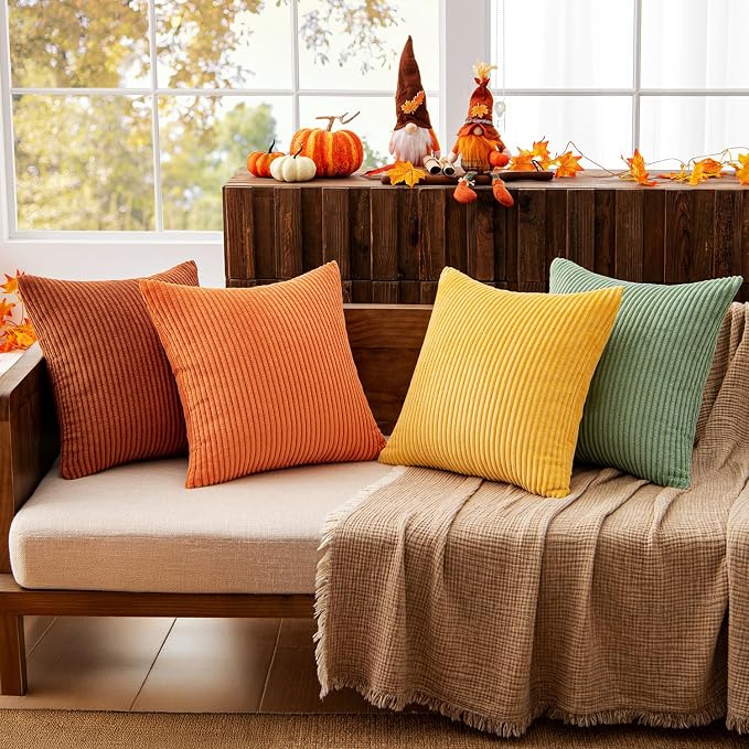 MIULEE Decorative Throw Pillow Covers 24x24 Inch Set of 4, Vibrant Cushion Covers Vintage Retro Fall Home Decor, Mix and Match Color Clash Design for Sofa Couch Bed Living Room Yellow Rust Green