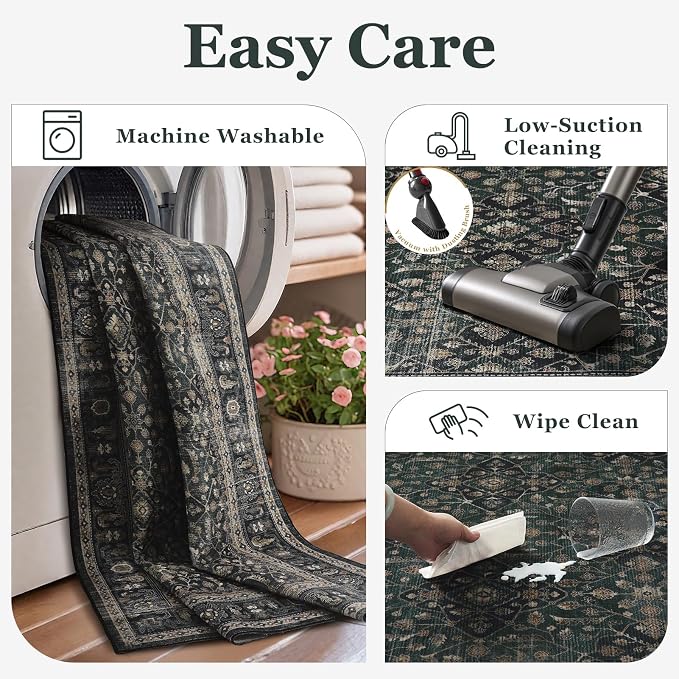 Dark Teal 2x6 Rug Runners for Hallways Non Slip, Washable Runner for Kitchen Floor 6ft, Vintage Moroccan Floral Trellis Carpet Runners for Bathroom/Bedroom Bedside/Entryway/Laundry Room