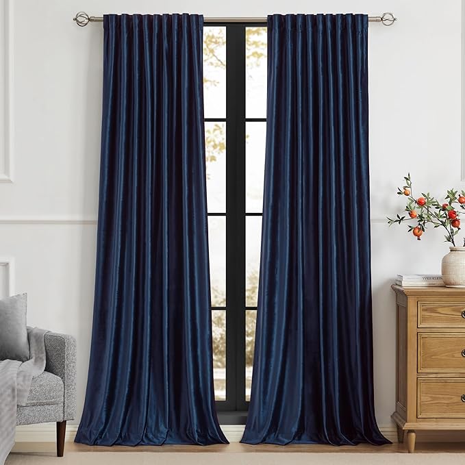 Navy Blue Velvet Curtains 120 inch Long for Living Room,Luxury 2 Panels Room Darkening Rod Pocket Back Tab Curtain Elegant Thermal Insulated Heavy Soundproof Decorative Window Drapes for Bedroom