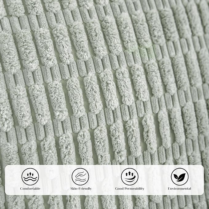Softalker Corduroy Throw Pillow Covers 18x18 Set of 4, Green Gradient Soft Decorative Cushion Covers for Couch, Modern Farmhouse Boho Home Decor for Living Room Bed Sofa Outdoor, Beige/Green