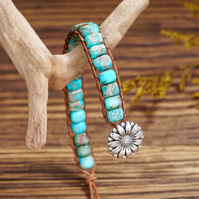 Plumiss Women Boho Handmade Natural Stone Crystal Leather Bead Wrap Bracelets Collection