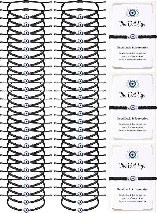 Sasylvia 100 Pcs Evil Eye Bracelets Gift Includes 50 Adjustable Evil Eye Protection Bracelets 50 Wishing Card