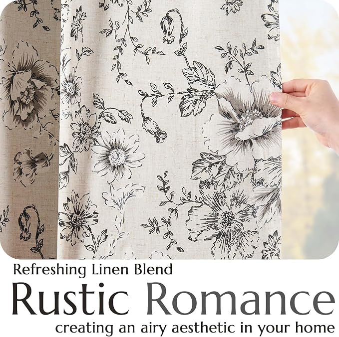 jinchan Floral Linen Blackout Curtains Lined 102 Inch Back Tab 2 Panels | Blackout lining, room darkening drapes, farmhouse, vintage, cottagecore, rustic, bedroom, living room, window treatment