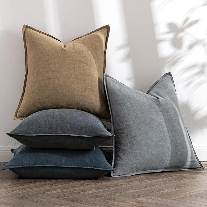 MIULEE Neutral Navy Boho Linen Pillow Covers 20x20 Inch Pack of 4 | Natural Decorative Throw Pillow Covers Soft Farmhouse Couch Pillowcases Coastal Home Decor for Living Room Bed Sofa