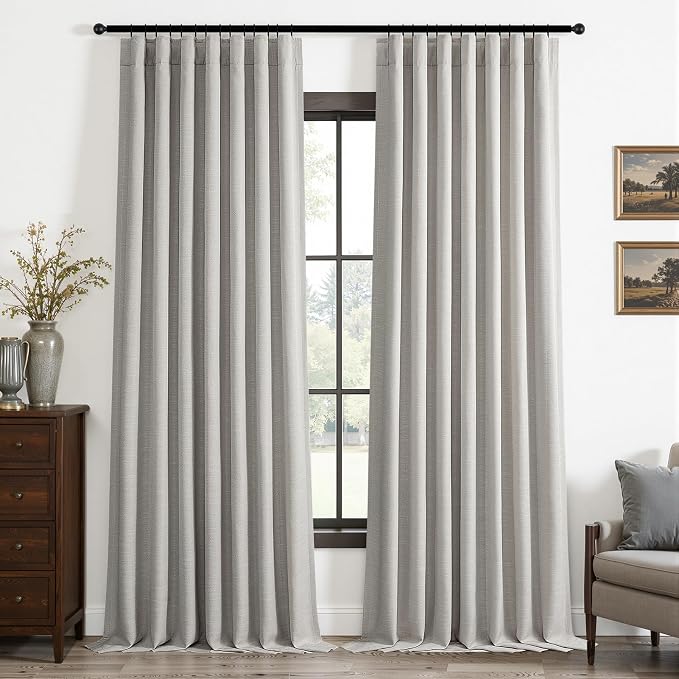 Topfinel Full Blackout Curtains 96 Inch Long 8 FT Tall for Bedroom Nursery, Light Greige Thermal Blackout Drapes Back Tab for Track System, Rustic Linen Blend 2 Panels Set Grey Beige 52" W*96" L