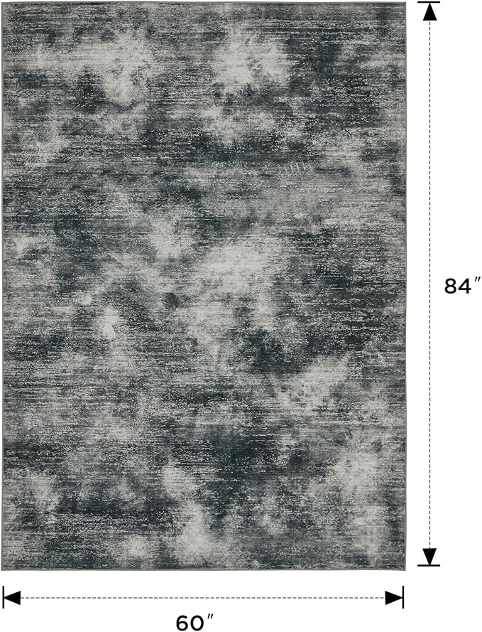 Joydeco 5x7 Area Rugs for Living Room, Non-Slip Modern Abstract Soft Washable Rug, Low Pile Carpet for Bedroom, Dining Room, Home Office, Pet & Child Friendly, Light Gray & White & Dark Gray