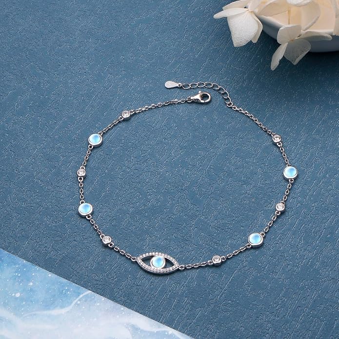 S925 Sterling Silver Ankle Bracelets Butterfly/Evil Eye/Anchor/infinity/Beach Anklet for Women Opal Moonstone Foot Chain Beach Jewelry
