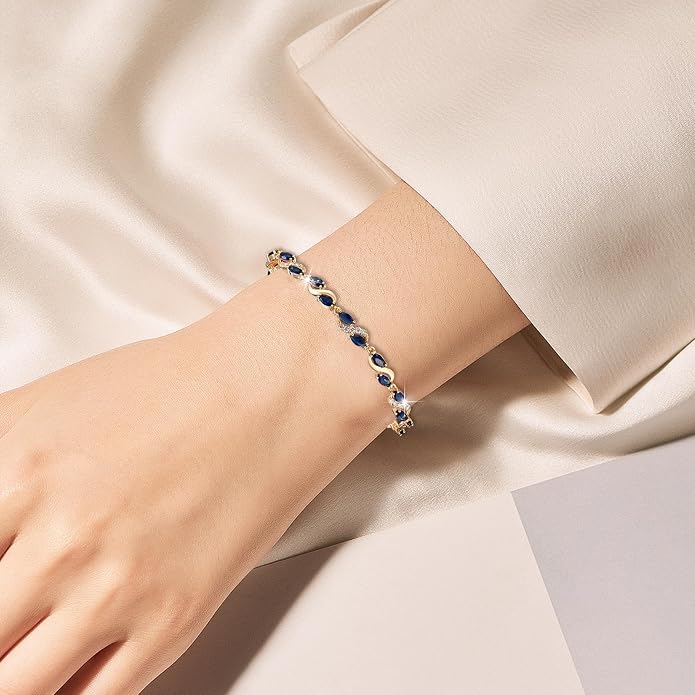 Richapex Diamond Tennis Bracelet for Women, Eternity Bracelet Blue Cubic Zirconia, Sapphire Bracelet, 18K Gold Plated Hypoallergenic Bracelets -7.48inch/190mm