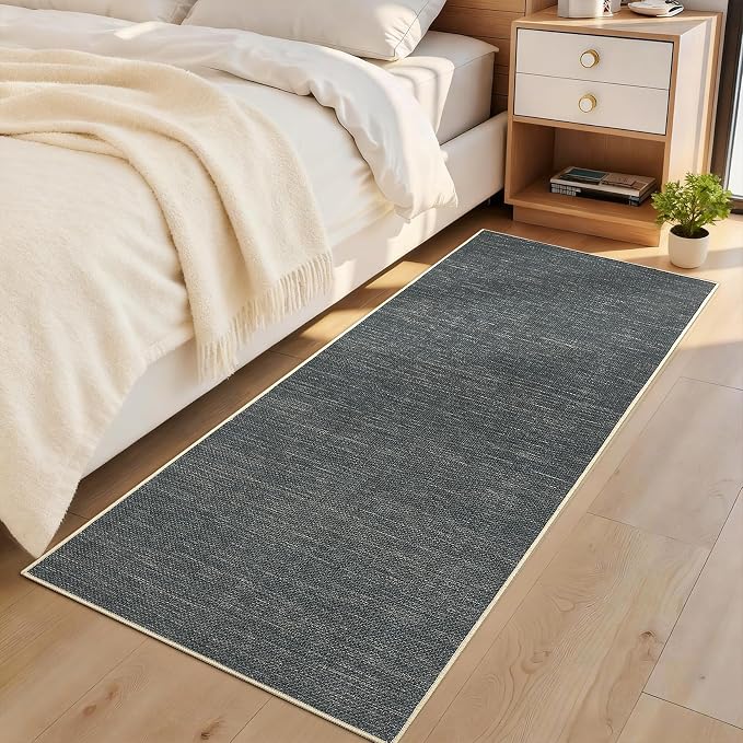 GarveeHome Easy Jute Runner Rug 2x8 Washable Non Slip Hallway Runner Rugs | Stain Resistant Low Pile Kitchen Throw Carpets Modern Solid Runners for Bedroom Nursery Entryway Living Room Dorm, Grey