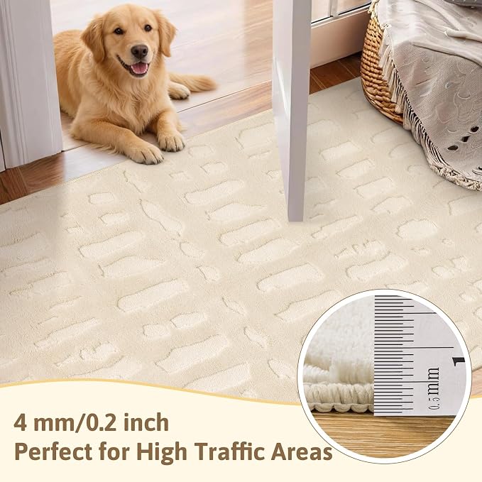 Yamaziot 8x10 Washable Area Rug, High-Low Grid Textured Living Room Rugs, Soft Fluffy Non-Slip Mats Stain Resistant Contemporary Bohemian Carpet for Dining Room, Kids Nursery Room, Bedroom, Office