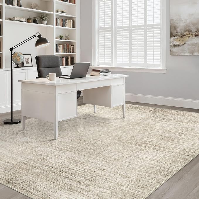 7x9 Area Rug Living Room: Washable Large Neutral Beige Rugs Abstract Soft Modern Stain Resistant Indoor Floor Non-Slip Carpet for Bedroom Nursery Kids Office Playroom Dining Room Under Table Home