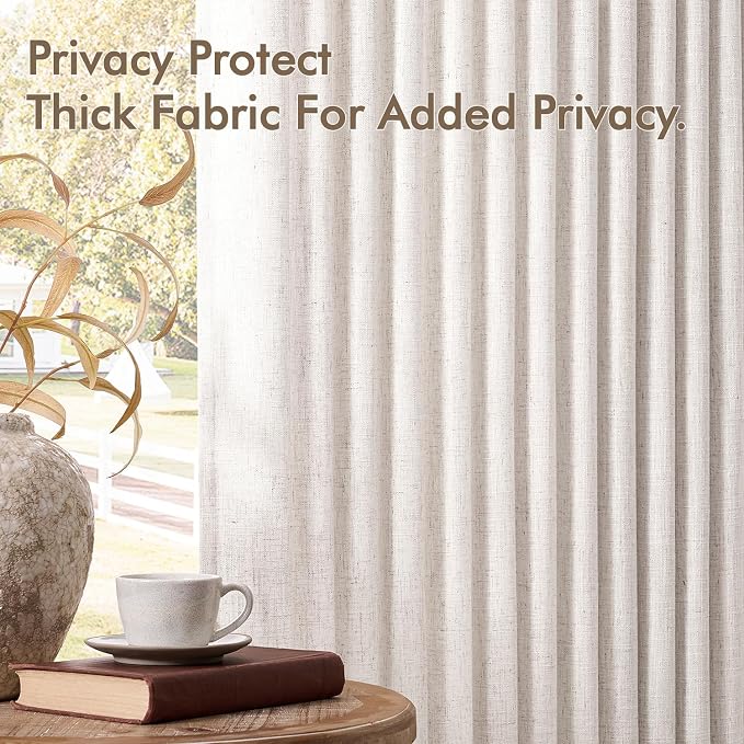 MIULEE Pinch Pleated Thick Linen Curtains 54 Inches Long 2 Panels for Kitchen Bedroom Basement, Linen Textured Memory Trained Drapes Pleat Back Tab Light Filtering Natural Small Short Window Curtains