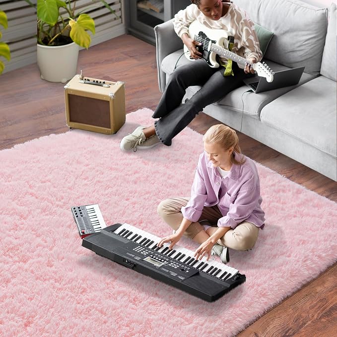 Dssimo Pink Rug for Bedroom Living Room, 5x7 Soft Fuzzy Furry Shag Area Rug | Large Fluffy Plush Upgrade Non-Slip Pink Rug for Girls Nursery Kids Room Dorm Room Home Decor, Indoor Floor Carpet