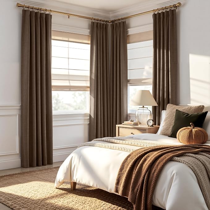RYB HOME Brown 100% Blackout Linen Curtains 78 inch Long, Thermal Insulated & Privacy Assurd Home Decor Drapes for Bedroom/Office/Nursery, Rod Pocket & Back Tab Window Treatment, W52 X L78, 2 Panels