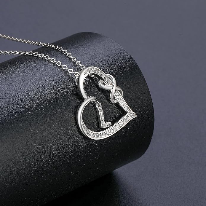 Infinity Heart Necklaces for Women, S925 Sterling Silver Initial Necklace Womens Jewelry Mothers Day Gifts Girls Valentines Gifts for Her Christmas Birthday Gifts for Women Mom Wife Girlfriend