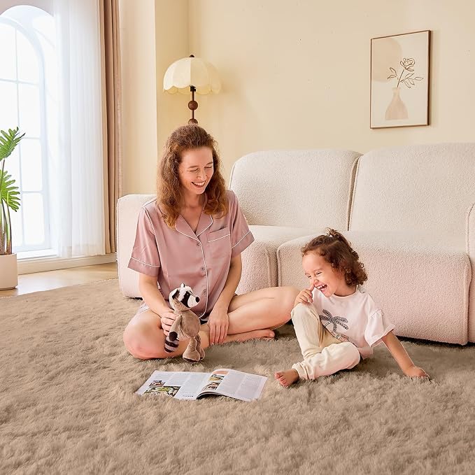 OPPODREAM 9x12 Beige Rugs for Bedroom, Ultra-Soft Fluffy Area Rugs for Living Room, 9 x 12 Shag Carpet for Nursery, Kids, Girl, Boy, Baby, Plush, Fuzzy, Shaggy, Cute Home Decor
