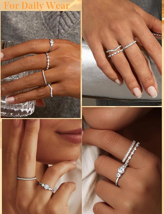 Florideco Stackable Rings for Women 14K Gold Plated Minimalist Non Tarnish Cubic Zirconia Thumb Ring Set Dainty Knuckle Ring Trendy Statement Stacking Rings Set Size 5-10