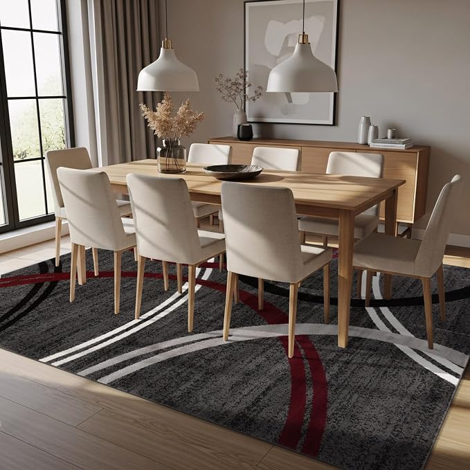 Rugshop Wavy Circles Modern Non-Shedding Area Rug Red 8'8" x 12'