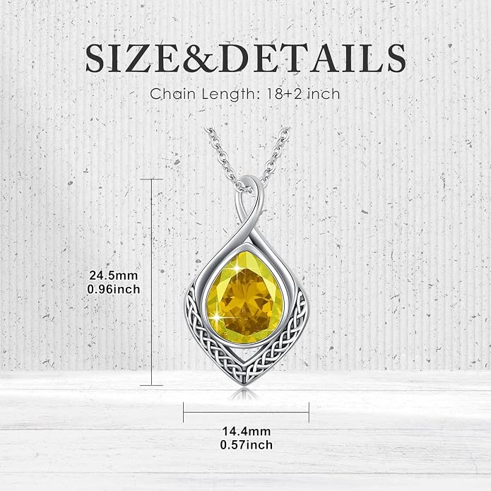 PELOVNY Celtic Knot Necklaces for Women 925 Sterling Silver Gemstone/Birthstone Teardrop Infinity Necklace Irish Celtic Pendant Jewelry Gifts for Mom Daughter Wife
