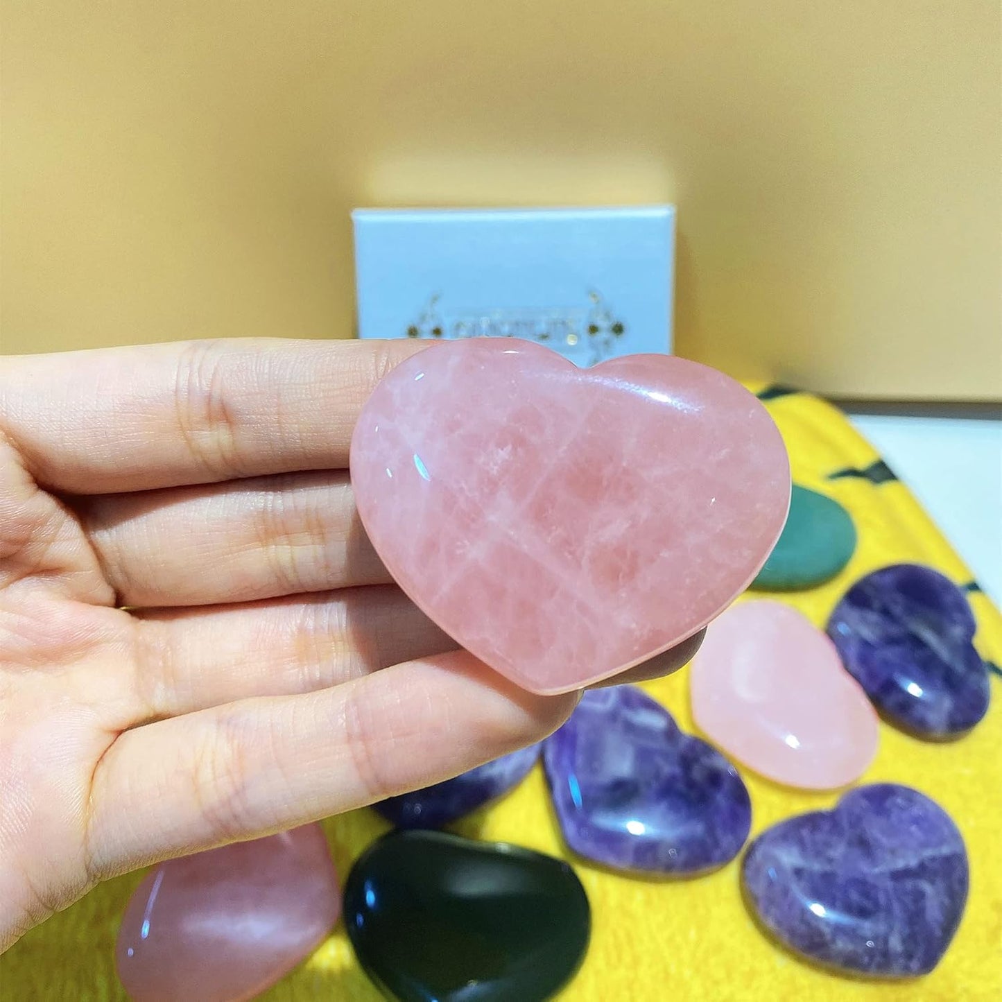 1.8" Rose Quartz Heart Stone Healing Crystals Love Stones Decor Pocket Meditation Palm Worry Gemstone Reiki Energy Balancing Mother's Day Gift