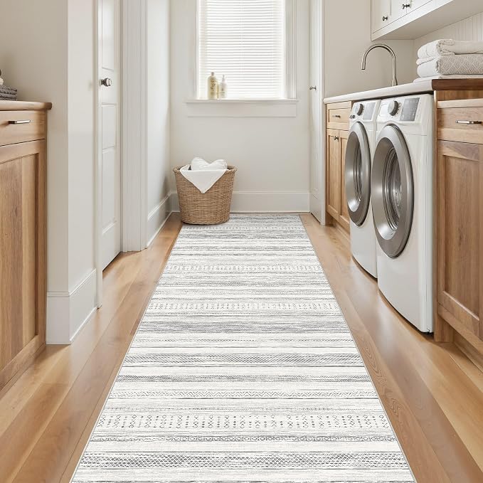 Tortania Area Rug 3x10 Runner Rugs - Washable Soft Neutral Boho Moroccan Farmhouse Rug Indoor Floor Carpet for Living Room Bedroom Kitchen Entryway Under Dining Table Home Office Decor - Light Grey
