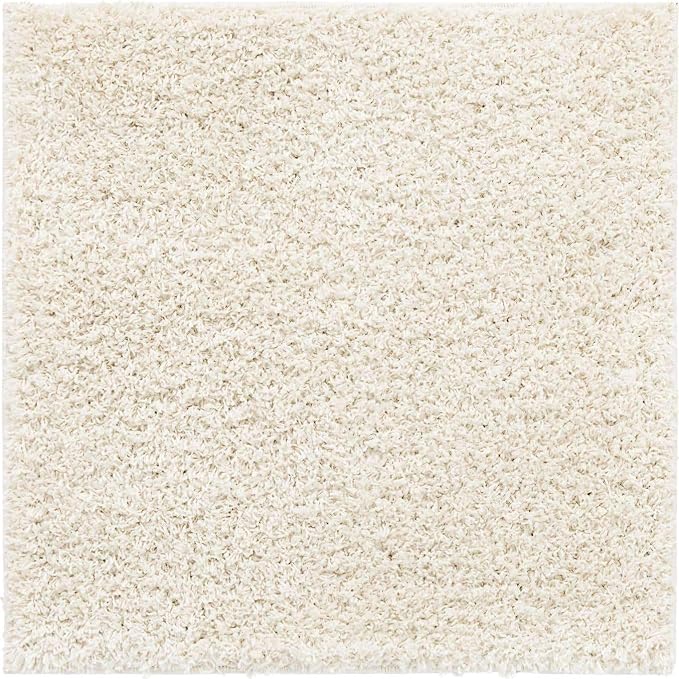 Unique Loom Solid Shag Collection Area Rug (3' 3" Square, Snow White)