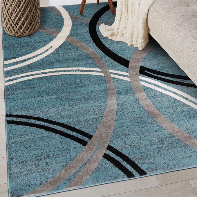 Rugshop Wavy Circles Modern Fade-Resistant Area Rug Blue 3'3" x 5'