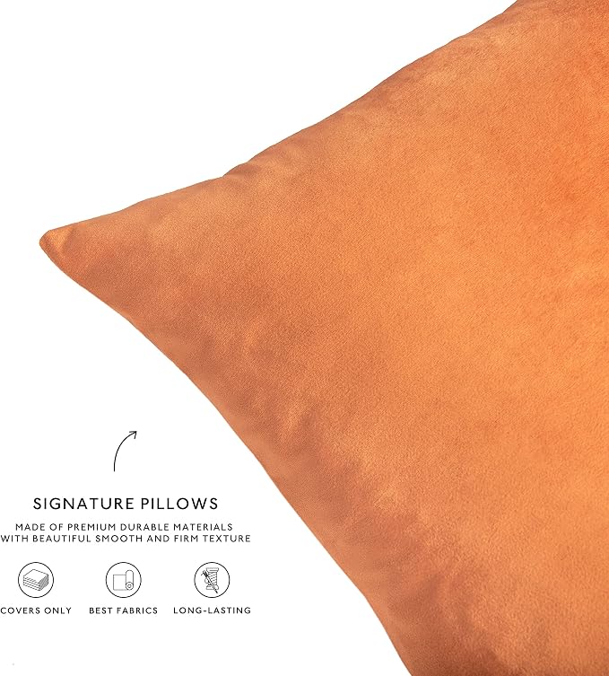 MONDAY MOOSE Decorative Throw Pillow Covers Cushion Cases, Set of 4 Soft Velvet Modern Designs, Mix and Match for Home Decor, Pillow Inserts Not Included (14x14 inch, Orange/Teal)