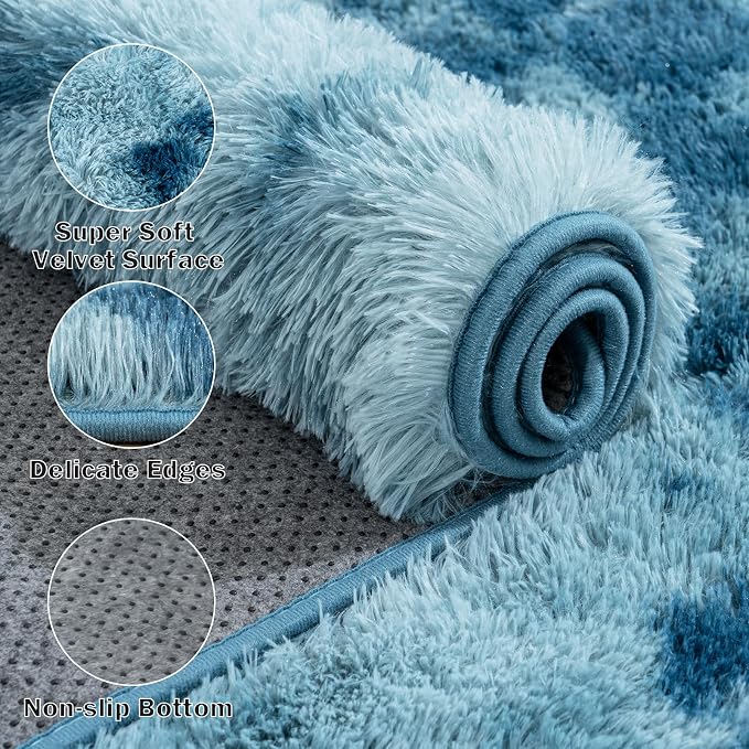 Large Area Rug for Living Room Bedroom 5x7 Tie-Dyed Purple Shag Rug | Ultra Soft Fluffy Shaggy Plush Fuzzy Modern Indoor Throw Floor Carpet for Kids Girls Boys Dorm Nursery Home Decor Aesthetic