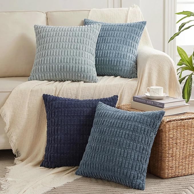 Fancy Homi 4 Packs Decorative Throw Pillow Covers for Living Room Couch Bed, Modern Farmhouse Boho Home Décor Accent Cushion Case, 12" x 12", Blue Series