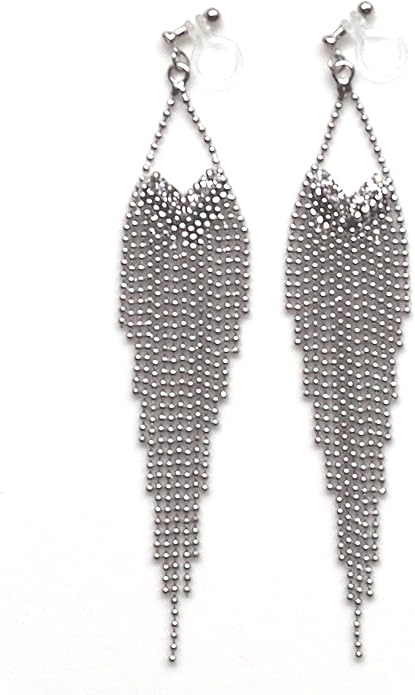 Dangle Silver Invisible Clip On Earrings for Women Not Pierced Gold Crystal Rhinestone Comfortable Hoop Fringe Long Chain Clip On Earrings