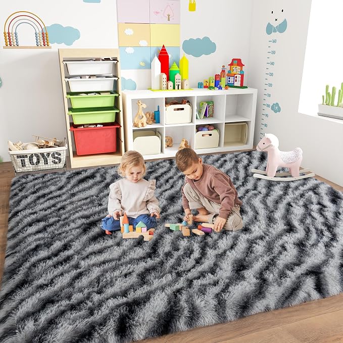 Dssimo Zebra Rug for Bedroom, 5x7 Fluffy Animal Rug for Living Room | Shaggy Fuzzy Upgrade Non-Slip Zebra Print Rug for Nursery Kids Room Dorm Room Home Decor, Indoor Plush Floor Carpet