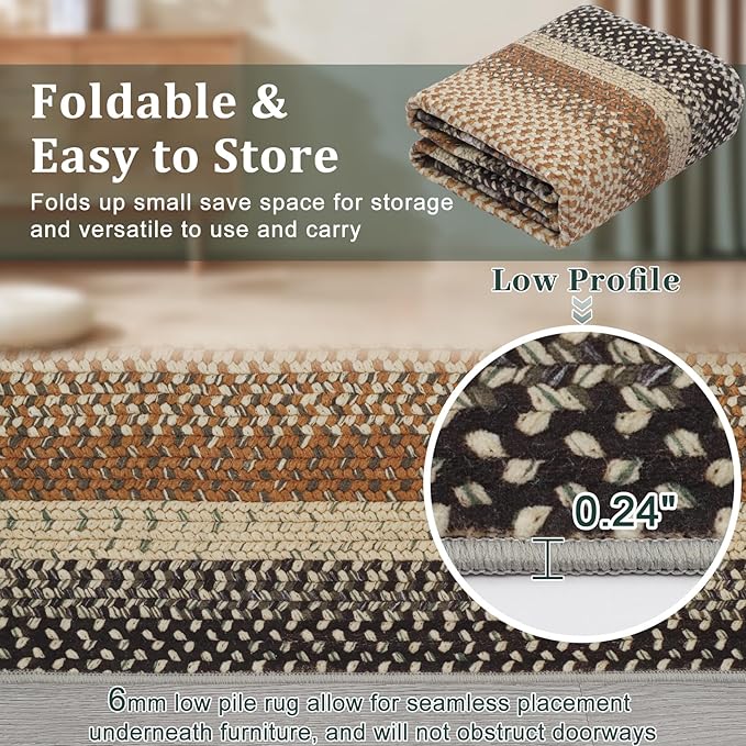 RUGSREAL Modern Rug for Entryway 3x5 Braided Area Rug Machine Washable Living Room Rug Non Slip Small Dining Room Throw Carpet Stain Resistant Farmhouse Rustic Mat for Bedroom Kitchen, Sand/Bronze