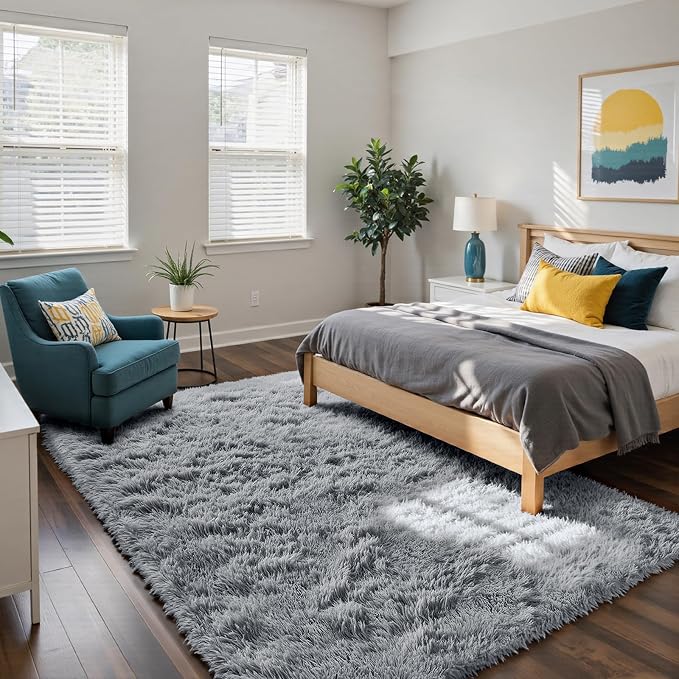 yongyangjuxin Fluffy Rug Shag Area Rug, Light Grey 6x9 Area Rugs for Living Room, Large Shag Area Rugs for Bedroom Room Home Decor, Upgrade Anti-Skid Rectangular Fuzzy Rugs