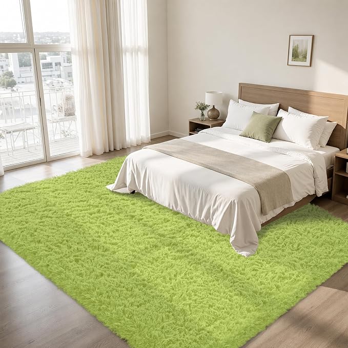 8x10 Area Rug for Living Room:Ultra Soft Fluffy Shag Light Green Rugs,Large Fuzzy Plush Indoor Non Slip Carpet Washable Rug for Bedroom Kids Nursery Office Dorm Modern Decor(Grass Green 8'x10')