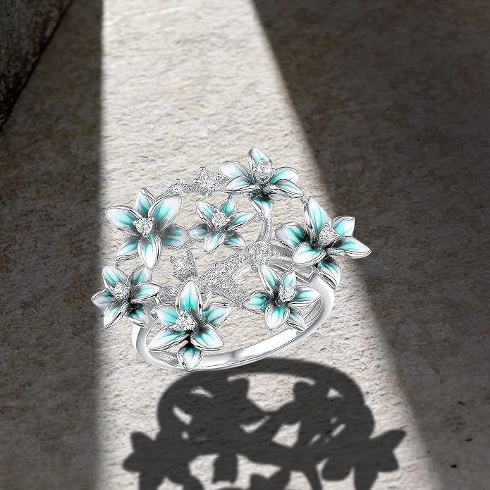 Santuzza 925 Sterling Silver Enamel Flower Ring for Women