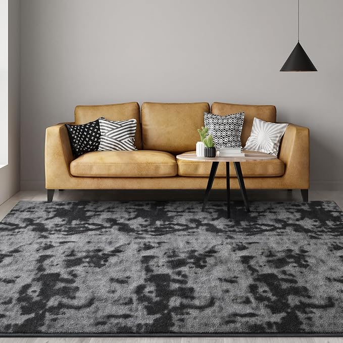 Gifeas Large Ultra Soft Modern Area Rugs for Living Room Bedroom, 7x10 Feet Tie-Dyed Dark Grey Thickened Memory Foam Indoor Carpets, Non-Slip Comfy Rug for Boys Girls Nursery Room Home Decor