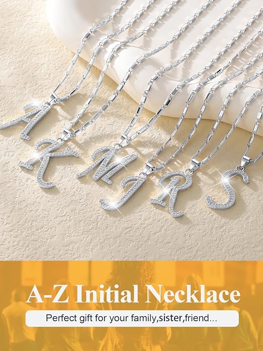 U7 Initial Necklace for Women, Gold/Platinum Plated CZ Crystal Letter A-Z Pendant Necklace, Shiny 20 Inch Name Chain Dainty Personalized Jewelry for Men Mom Wife Friend