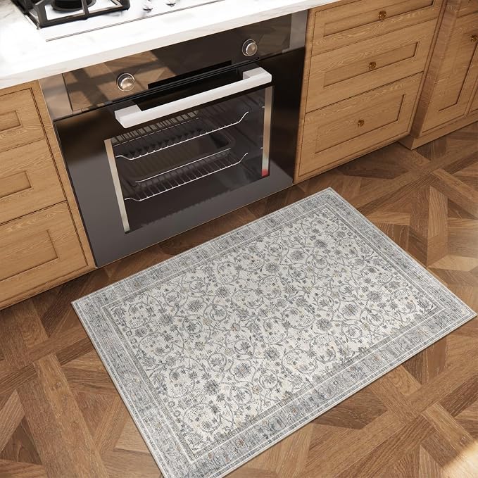 Machine Washable Entryway Small Area Rugs: Soft Non-Slip Low Pile Door Mat Indoor Entrance 2x3 ThrowRug for High-Traffic Areas Kitchen, Hallway, Farmhouse Decor