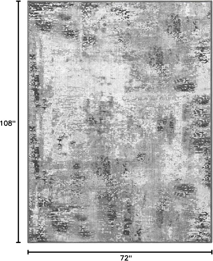 Living Room Rug 6x9 Gray Area Rug Machine Washable Boho Carpet Non Slip Abstract Vintage Indoor Large Rugs for Bedroom, Classroom, College Dorm, Farmhouse, Dining Room, Kids Playroom