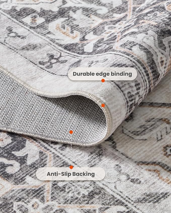 AMADA HOMEFURNISHING 6x9 Area Rugs, Blue Low-Profile Washable Rug with Non-Slip Backing & Durable Edge Binding, Vintage Rugs for Living Room, Bedroom, Dinning Room