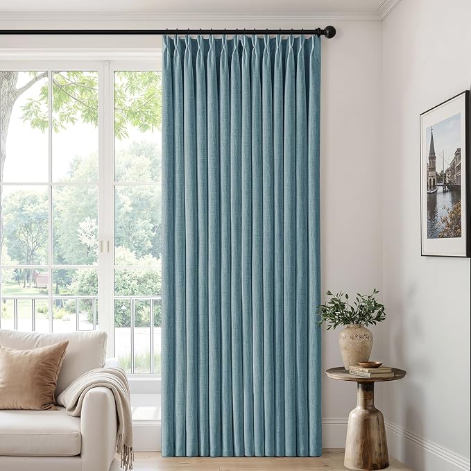MIULEE Pinch Pleated Thick Linen Curtains 96 Inch 4 Panels Set Back Tab Memory Trained Pinch Pleat Semi Sheer Light Filtering Privacy Let Light in Window Drapes for Living Room Bedroom Dusty Blue