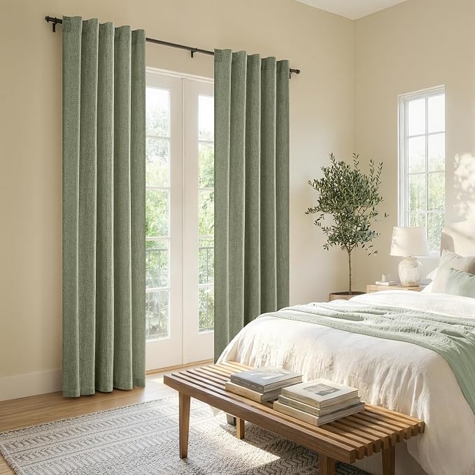 MIULEE Thick Linen Curtains, 42Wx90L, Sage Green Semi Sheer Linen Textured | Light Filtering Window Privacy Drapes with Back Tab Rod Pocket for Farmhouse/Living Room/Bedroom, Set of 2