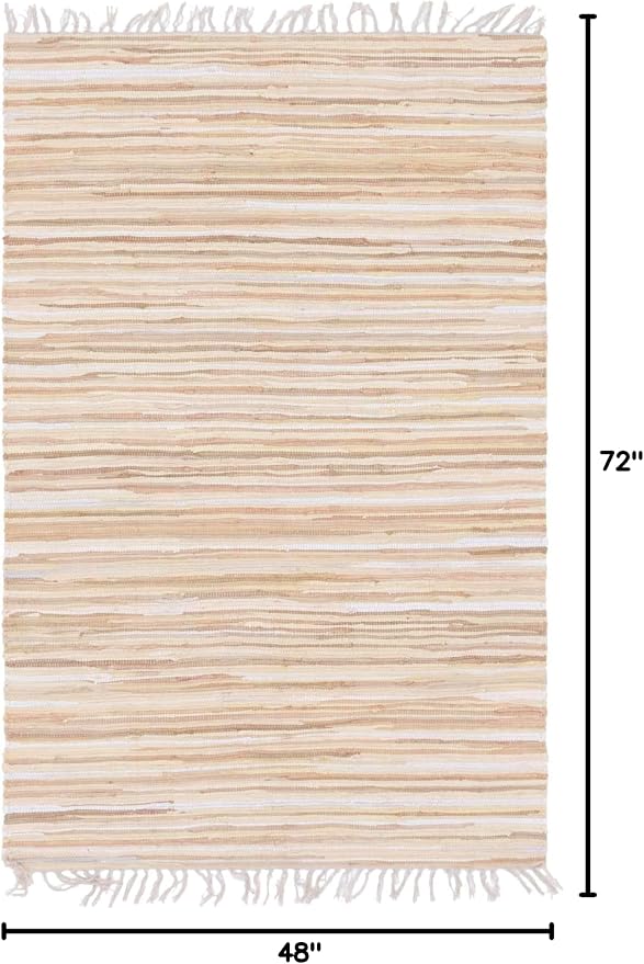 Unique Loom Chindi Cotton Collection Soft Hand Woven Natural Fiber Striped Area Rug, 4 ft x 6 ft, Beige/Ivory