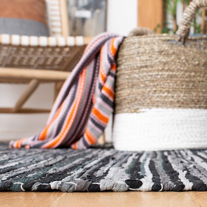 SAFAVIEH Area Rug 8x10 - Montauk Collection - Large - Grey & Black, Handmade Flat Weave Cotton, Ideal for Living Room, Bedroom, Office, Dining Space (MTK251F)
